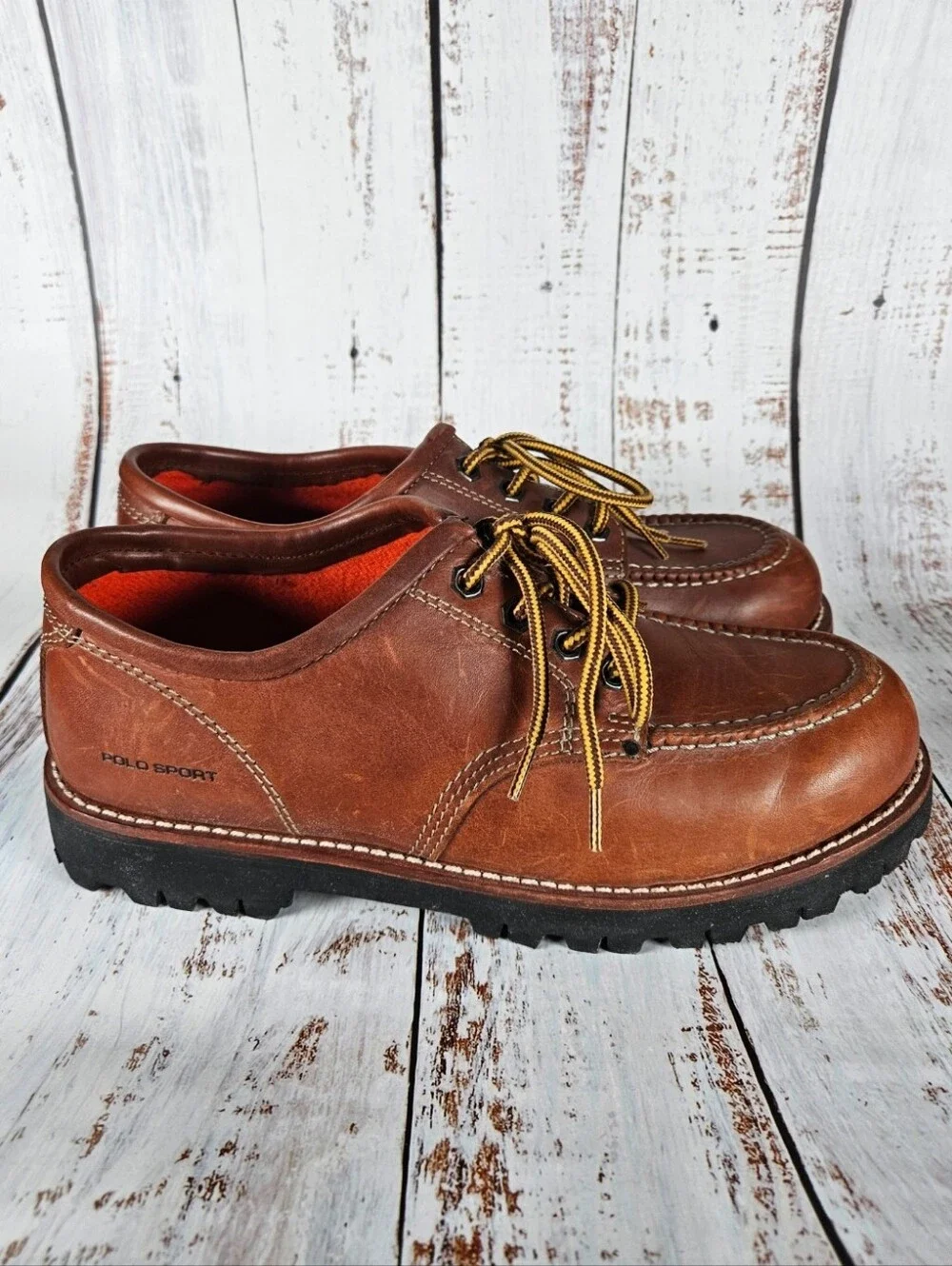 Vintage Polo Sport Ralph Lauren Brown Leather Work Shoe-Boot / Mens Size 10